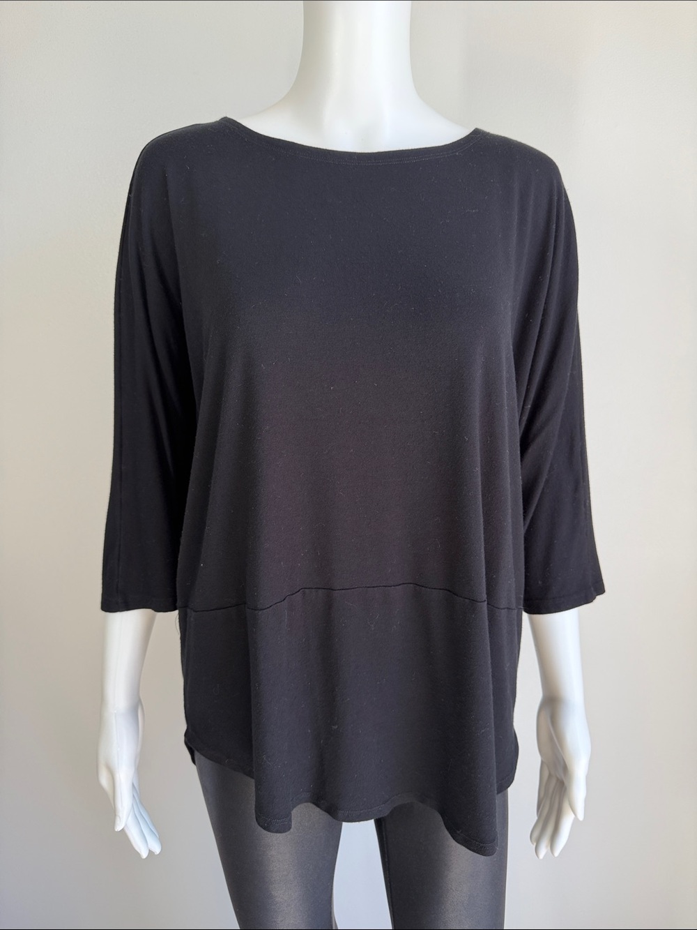 Eileen Fisher Jersey Wide Neck Dipped Hem Tunic Black - Size S